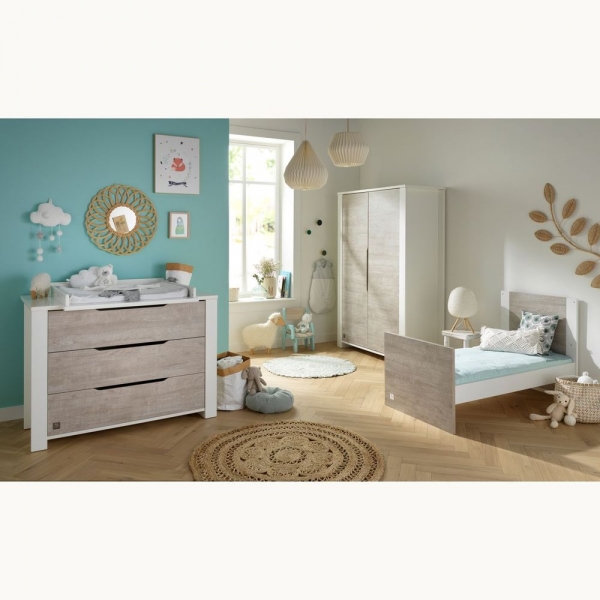 Chambre Duo Lit évolutif bébé Little Big Bed 70x140 cm + Commode Loft Bois