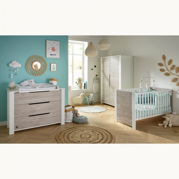 Chambre Duo Lit évolutif bébé Little Big Bed 70x140 cm + Commode Loft Bois