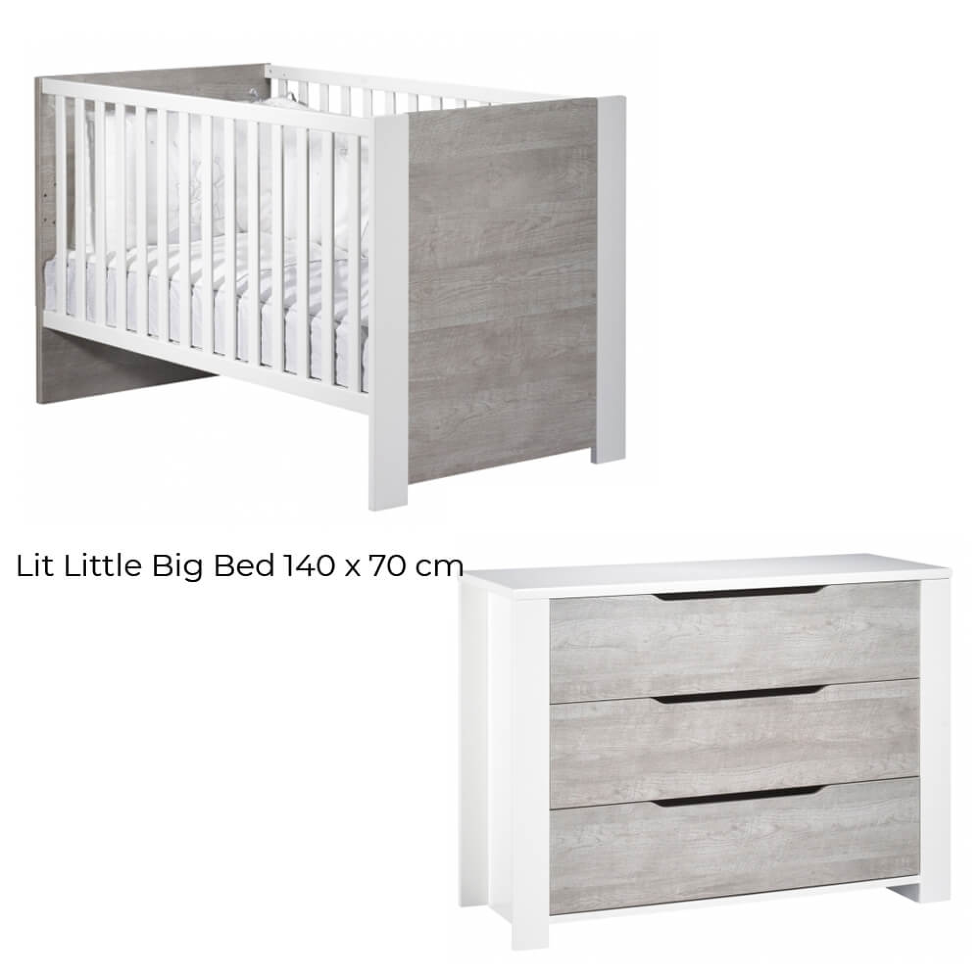 Chambre Duo Lit évolutif bébé Little Big Bed 70x140 cm + Commode