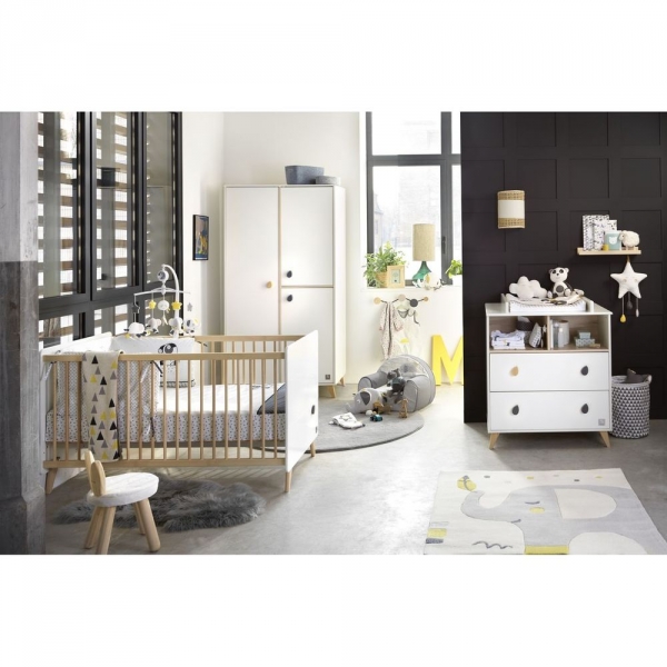 Chambre Duo Lit évolutif bébé Little Big Bed 70x140 cm + Commode Oslo Goutte