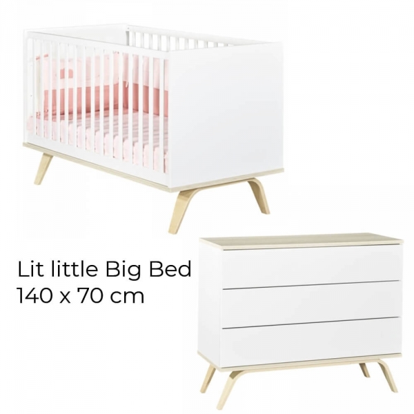 Chambre Duo Lit évolutif bébé Little Big Bed 70x140 cm + Commode Serena