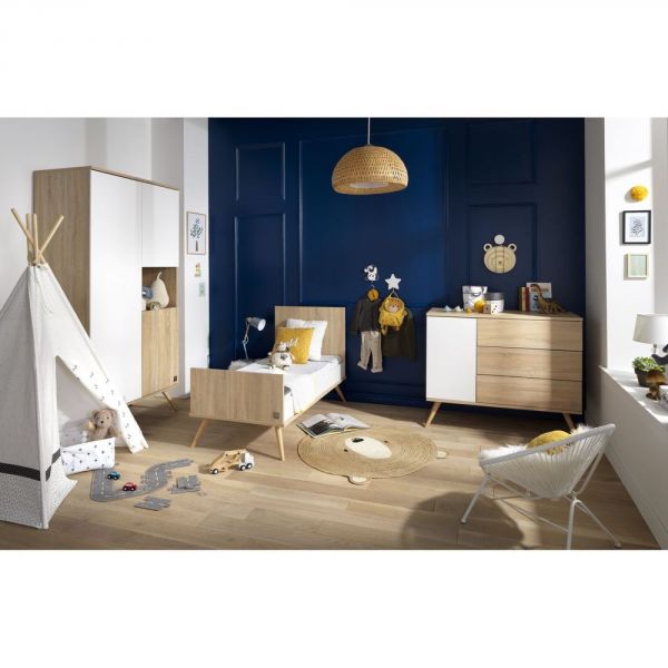 Chambre Duo Lit évolutif bébé Little Big Bed 70x140 cm + Commode Seventies Bois