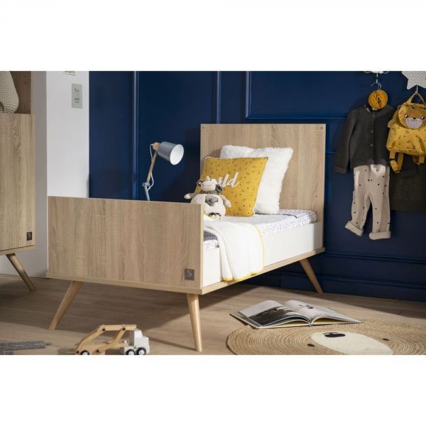 Chambre Duo Lit évolutif bébé Little Big Bed 70x140 cm + Commode Seventies Bois