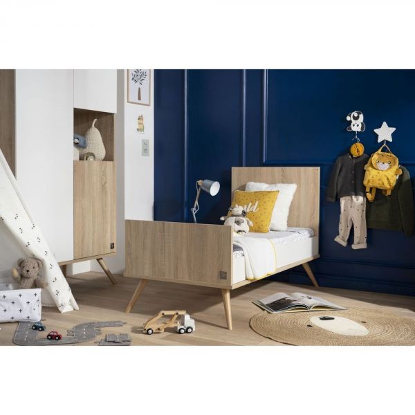 Chambre Duo Lit évolutif bébé Little Big Bed 70x140 cm + Commode Seventies Bois