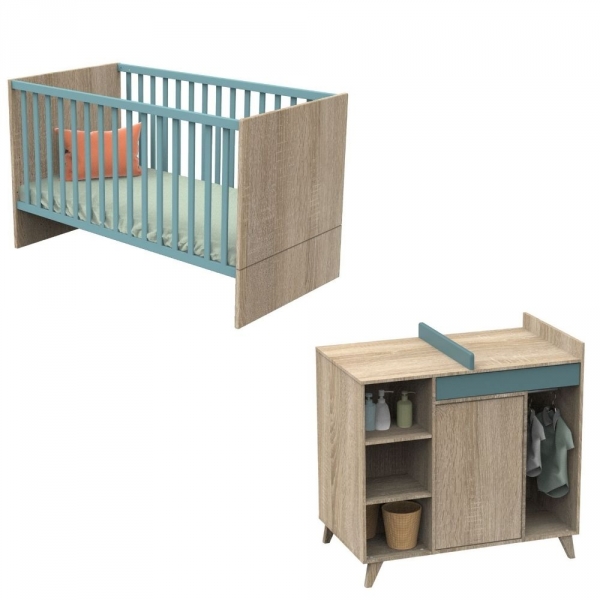 Chambre Duo Lit évolutif bébé Little Big Bed 70x140 cm + Commode Nova Argile douce