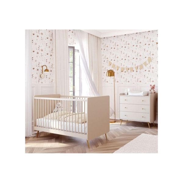 Chambre Duo Beige Lit 70x140 + Commode - Collection Lunea