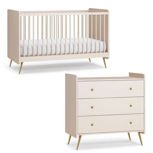 Chambre Duo Beige Lit 70x140 + Commode - Collection Lunea