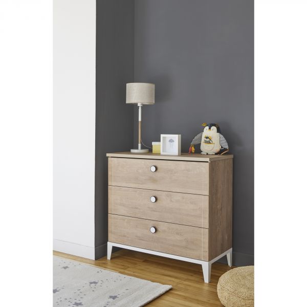 Chambre duo lit bébé évolutif 70x140 cm + commode Marcel blanc