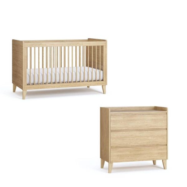 Chambre duo Muve Chêne Lit 70x140 cm + Commode