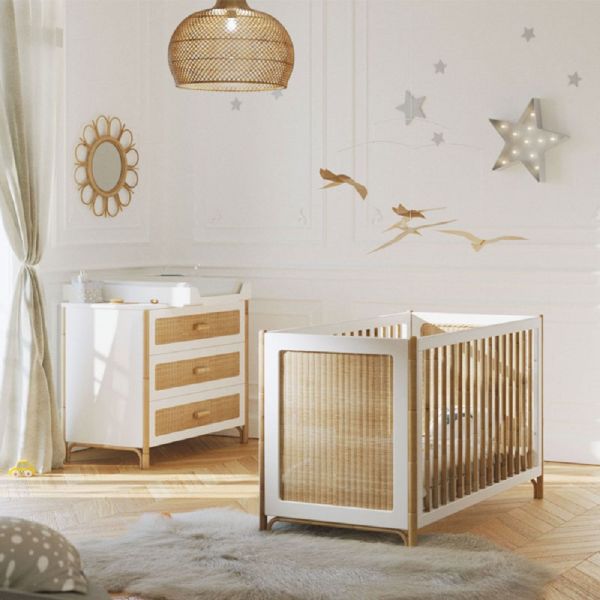 Chambre Duo Océania Neige Lit 60x120 cm + Commode