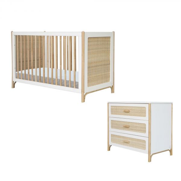 Chambre Duo Océania Neige Lit 60x120 cm + Commode