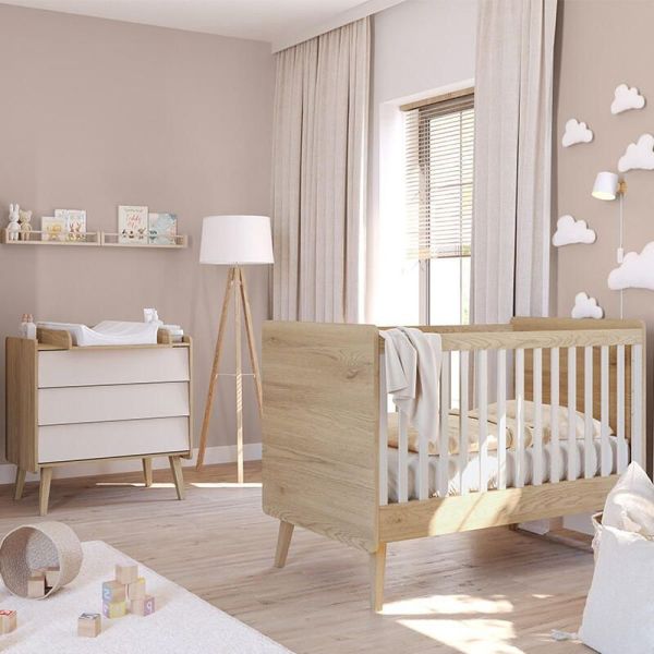 Chambre duo Vintage fresh Beige Lit 70x140 cm + Commode