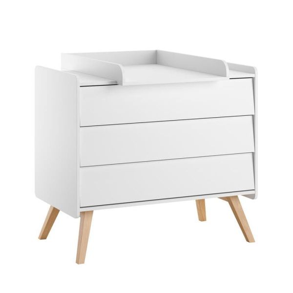 Chambre duo Lit bébé 60 x 120 cm + commode Vintage blanc