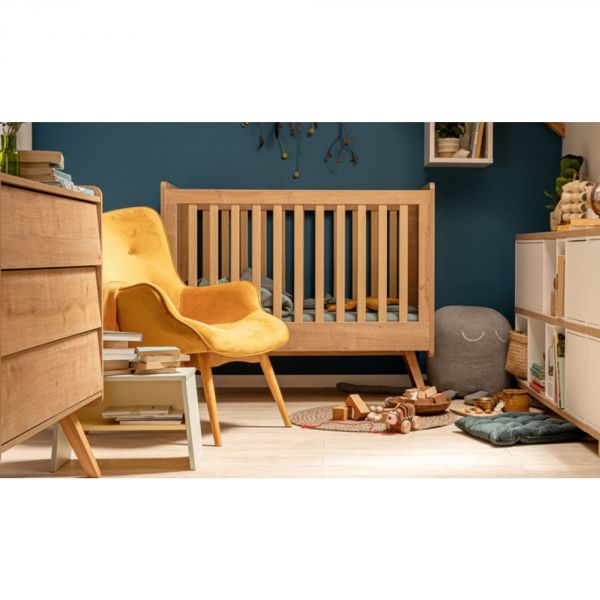 Chambre duo lit 60x120 + commode Bois - Collection Vintage