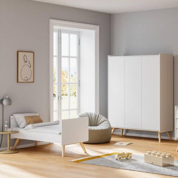 Chambre duo Lit bébé évolutif 70 x 140 cm + Armoire 3 portes Vintage blanc