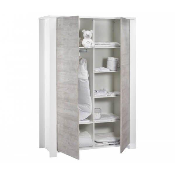 Chambre Duo Lit évolutif bébé combiné 60x120 cm en 90x190 cm + Armoire Loft Bois