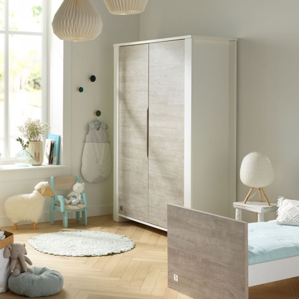 Chambre Duo Lit évolutif bébé combiné 60x120 cm en 90x190 cm + Armoire Loft Bois