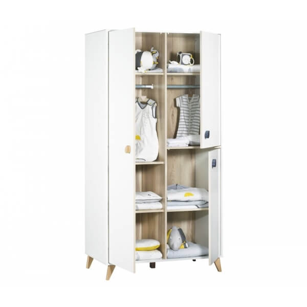 Chambre Duo Lit évolutif bébé combiné 60x120 cm en 90x190 cm + Armoire Oslo Goutte