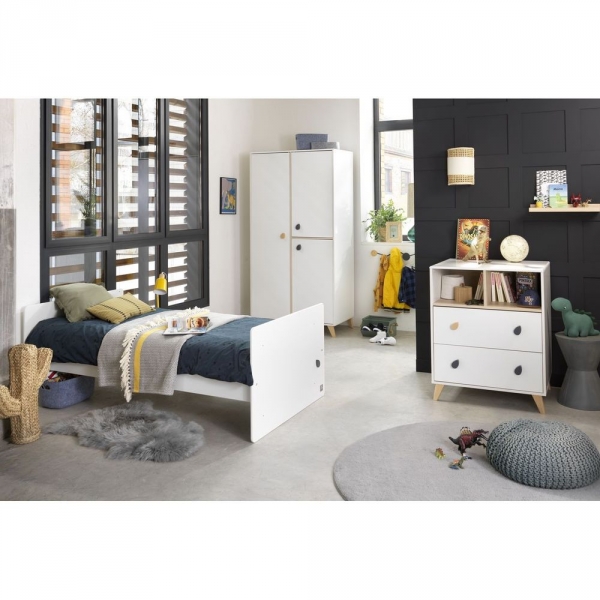 Chambre Duo Lit évolutif bébé combiné 60x120 cm en 90x190 cm + Armoire Oslo Goutte