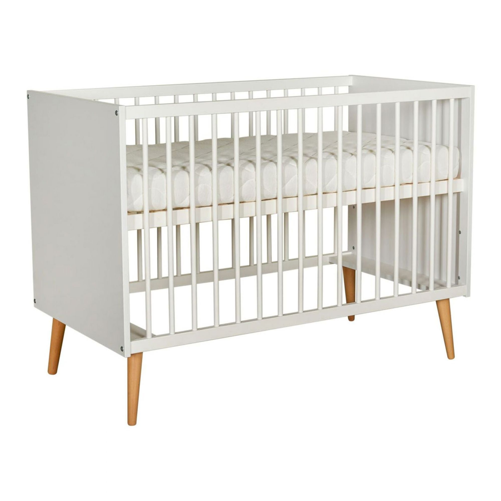 Lit Bébé 60x120 Indy - Blanc Et Bois Naturel - Lit bébé BUT