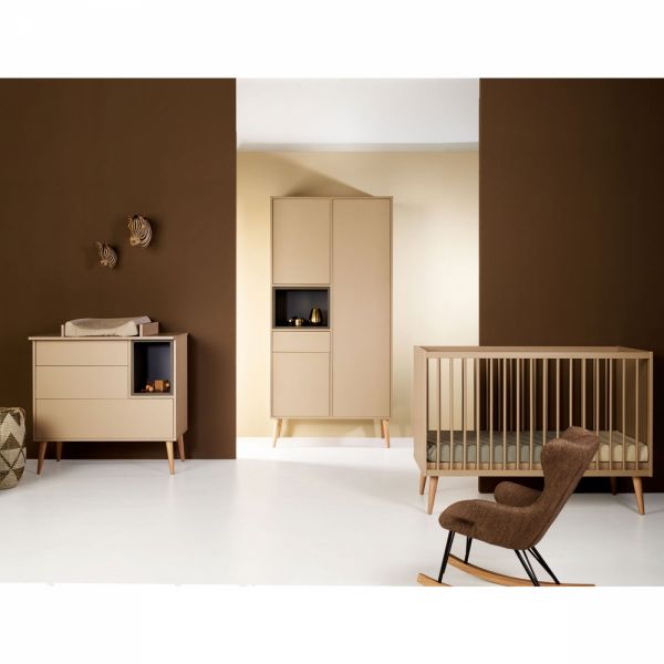 Chambre trio lit bébé 60x120 cm + armoire XL + commode avec plan à langer Cocoon Latte