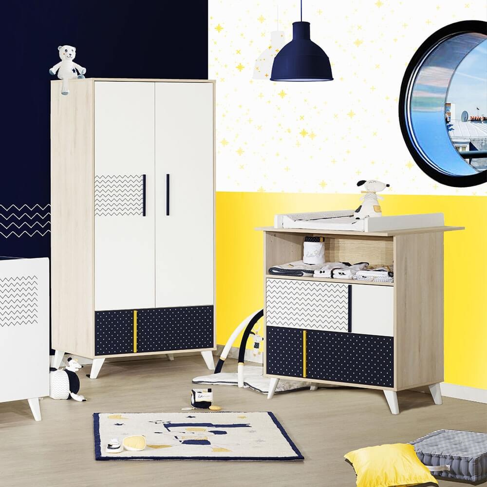 Sauthon Meubles Chambre Trio Lit 60x1 Cm Armoire Commode Hello Made In Bebe