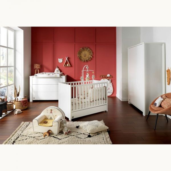 Chambre Trio Lit 60x120 cm + Armoire + Commode Loft Blanc