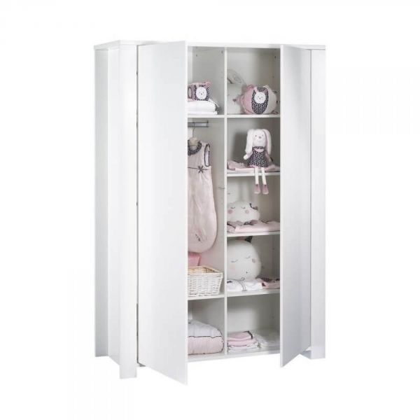 Chambre Trio Lit 60x120 cm + Armoire + Commode Loft Blanc