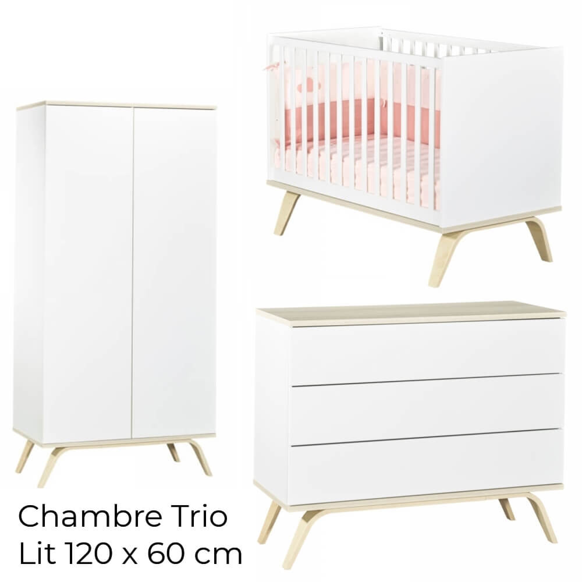 Lit bébé combiné 120x60 évolutif blanc Serena - Sauthon - La Place