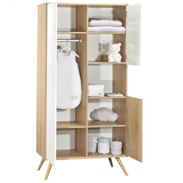 Chambre Trio Lit 60x120 cm + Commode + Armoire Seventies Blanc