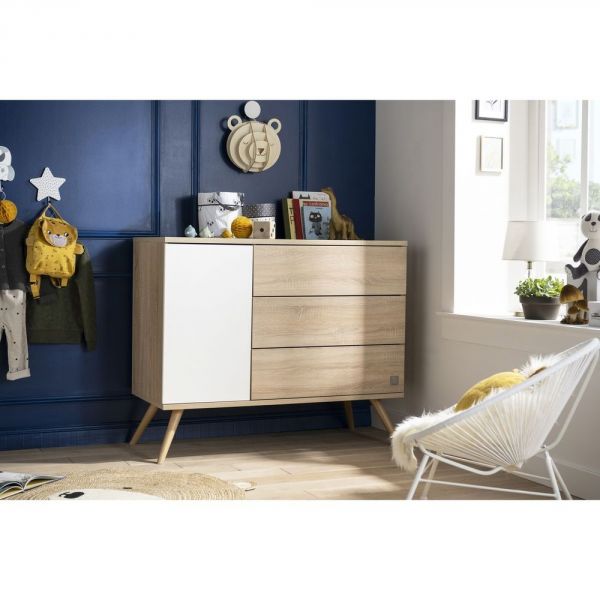 Chambre Trio Lit 60x120 cm + Commode + Armoire Seventies Bois