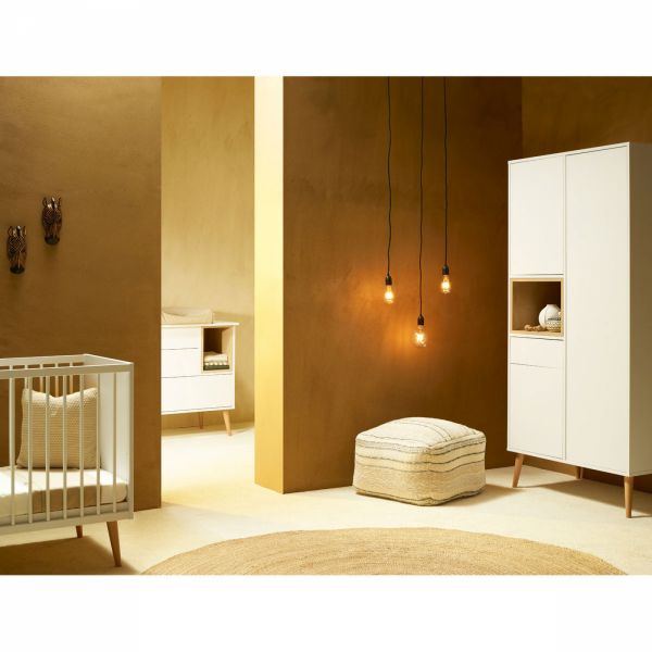 Chambre trio lit bébé 70x140 cm évolutif en lit enfant + armoire + commode avec plan à langer Cocoon Ice White