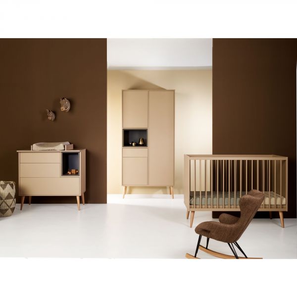 Chambre trio lit bébé 70x140 cm évolutif en lit enfant + armoire + commode avec plan à langer Cocoon Latte