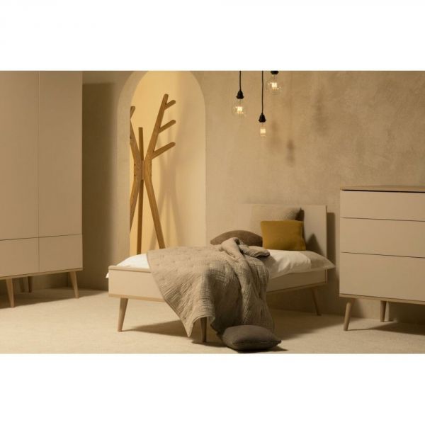 Chambre trio lit bébé 70x140 cm évolutif en lit enfant + armoire + commode avec plan à langer Flow Argile & Oak