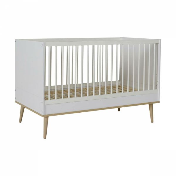 Chambre trio lit bébé 70x140 cm évolutif en lit enfant + armoire + commode avec plan à langer Flow White & Oak