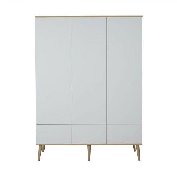 Chambre trio lit bébé 70x140 cm évolutif en lit enfant + armoire XL + commode avec plan à langer Flow White & Oak