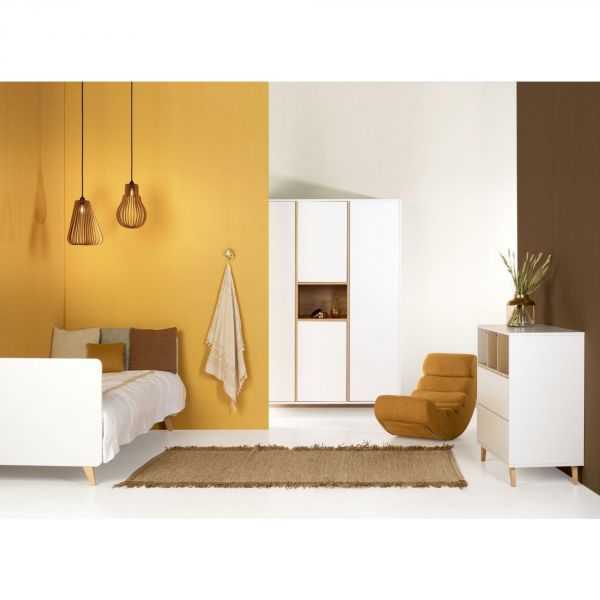 Chambre trio lit bébé 60x120 cm + armoire XL + commode avec plan à langer Loft White