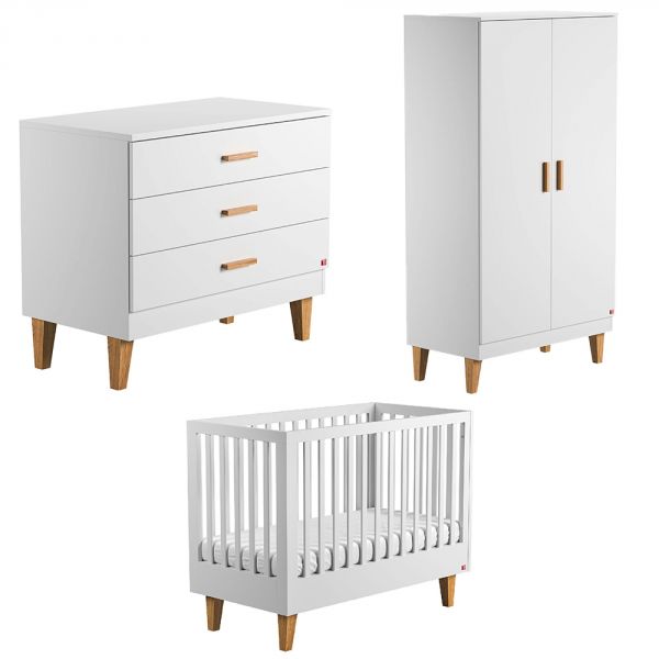 Chambre trio lit 60x120 + commode + armoire blanc - Collection Lounge