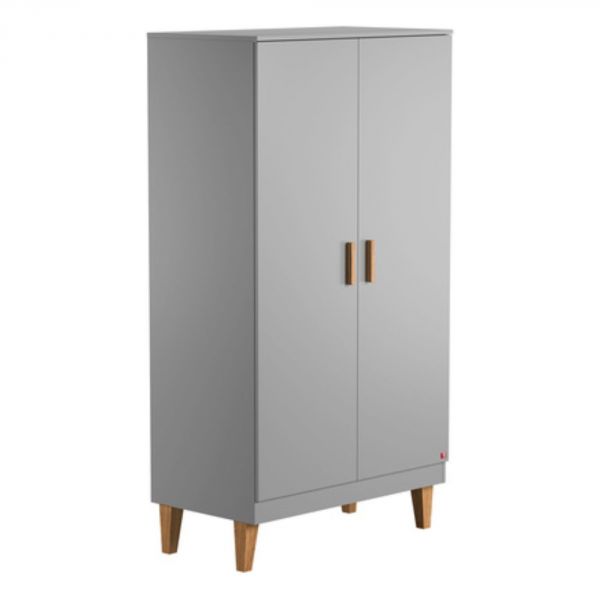 Chambre trio lit 60x120 + commode + armoire gris clair et bois - Collection Lounge