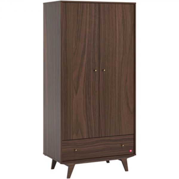 Chambre trio lit 70x140 + commode + armoire Noix - Collection Mid