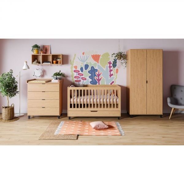 Chambre trio lit 70x140 + commode + armoire bois - Collection Simple