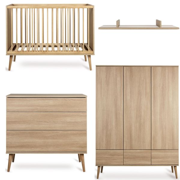 Chambre trio lit bébé 60x120 cm + commode avec plan à langer + armoire XL Flow Honey Ash