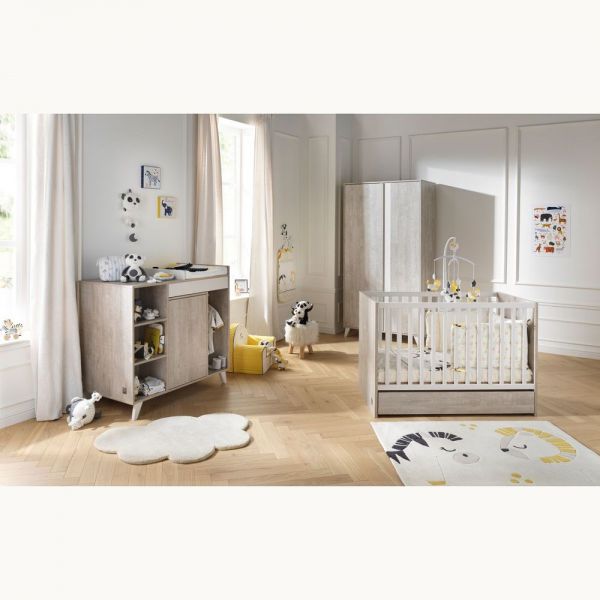 Chambre Trio Lit 60x120 cm + Armoire + Commode NOVA Gris loft