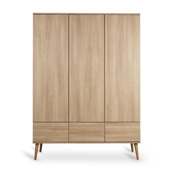 Chambre trio lit bébé 70x140 cm + commode avec plan à langer + armoire XL Flow Honey Ash