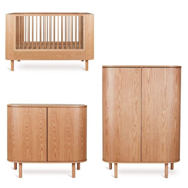 Chambre trio Lit bébé 70x140 cm évolutif en canapé Yume Natural ash + Commode 2 portes Yume Naturel Ash Wood avec plan à langer + Armoire 2 portes Yume Naturlal Ash