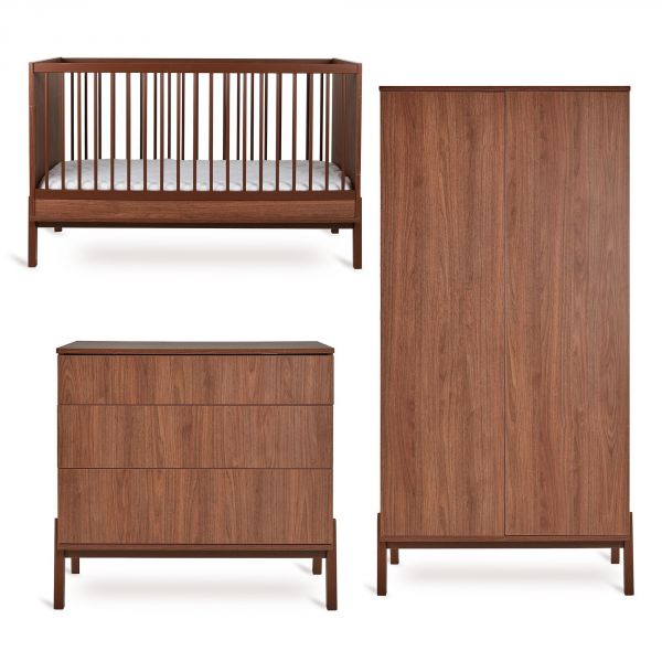 Chambre trio Lit bébé 70x140cm Ashi Chataignier+Commode 3 tiroirs Ashi Chataignier avec plan à langer+Armoire 2 portes Ashi Chataignier