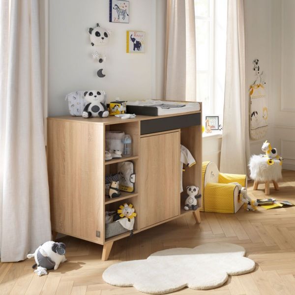 Chambre Trio Lit évolutif bébé combiné 70x140 cm en 140x200 cm + Armoire + Commode NOVA Gris volcan