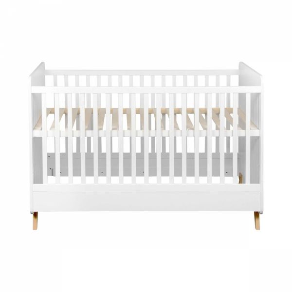 Chambre trio lit bébé 70x140 cm évolutif en lit enfant + armoire + commode avec plan à langer Loft White