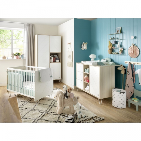 Chambre Trio Lit évolutif bébé Little Big Bed 70x140 cm + Armoire + Commode Happy