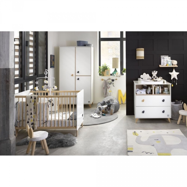 Chambre Trio évolutif bébé Lit Little Big Bed 70x140 cm + Armoire + Commode Oslo Goutte